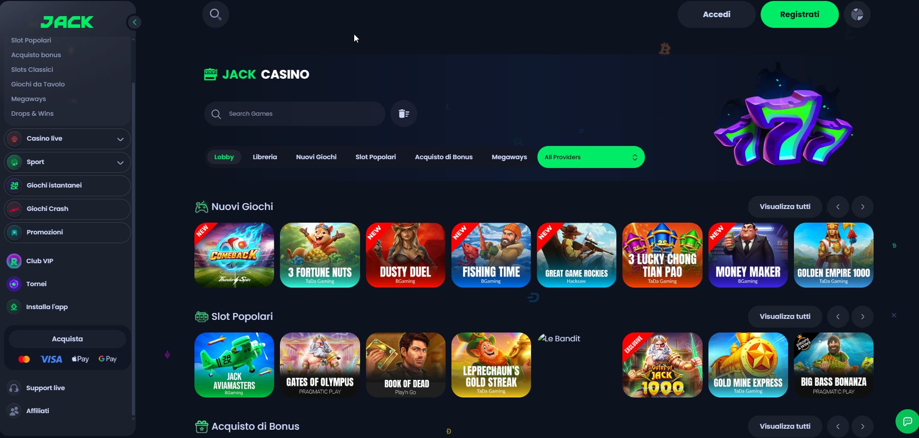 La dashboard fluida e crypto-friendly di Jackbit, con un design studiato per saltare subito all'azione