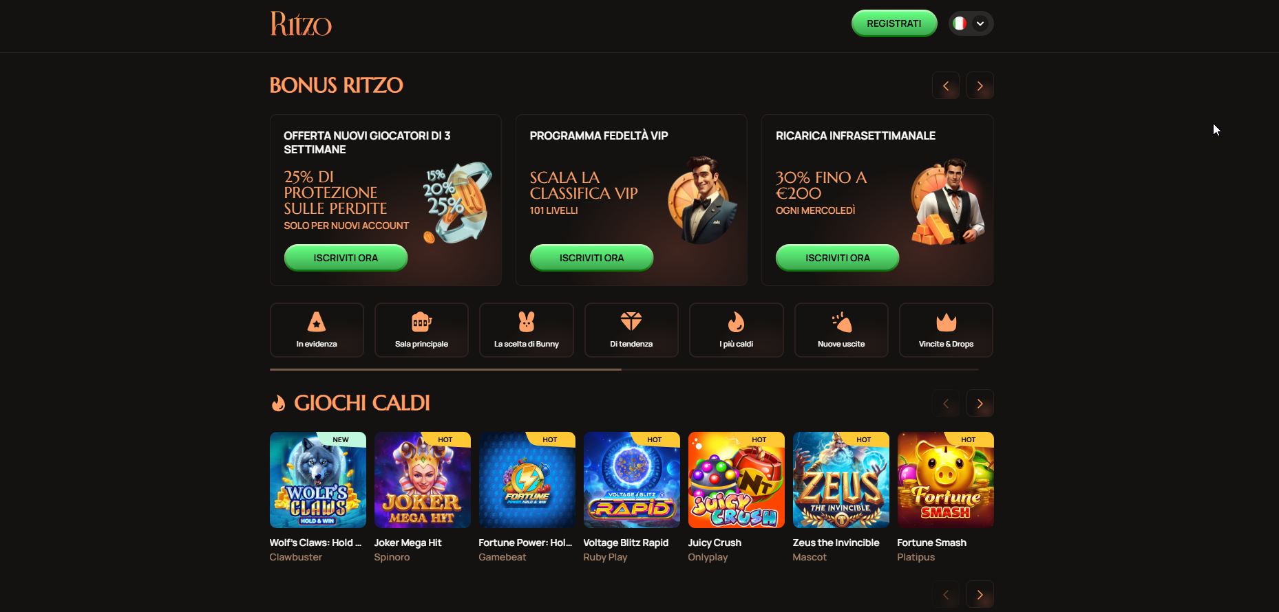 Schermata del casinò online Ritzo